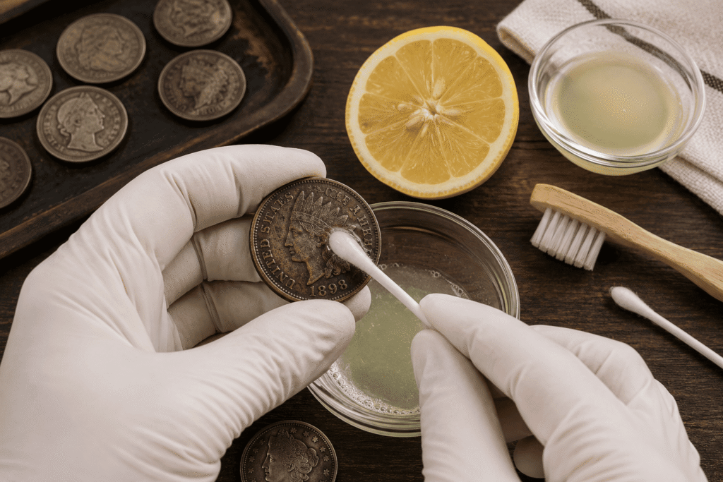 how to clean old coins with lemon