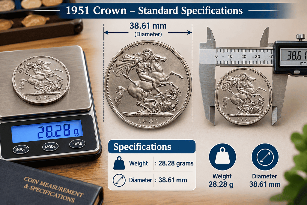 Measure the coin of 1951 five shillings